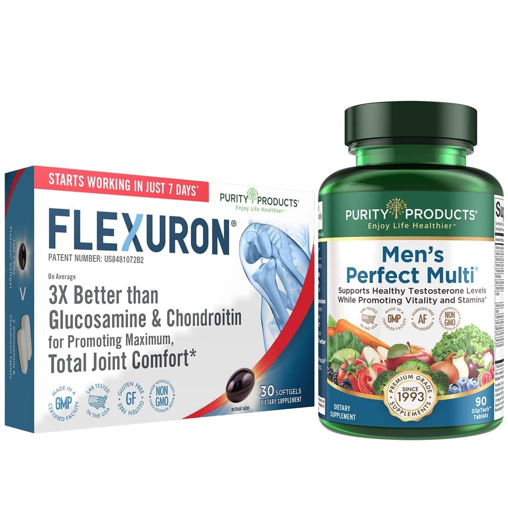 Renhed Produkter Bundle - Mænd perfekte Multi + Flexuron Fælles Formel Mænd Multi støtter sund Vitalitet, energi + mere - Flexuron - 3X bedre end Glucosamin & Chondroitin - 30 dages forsyning