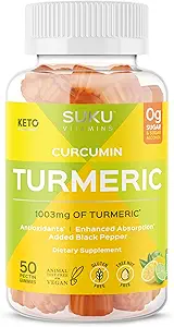 SUKU Turkmenisk Curcumin Sugar Free Gummies med 1003mg gurkemeje - Black Pepper beskytter lever, forbedrer fordøjelse, inflammation reaktion & fælles sundhed - Lemon Lime Flavour (50 Gummies)