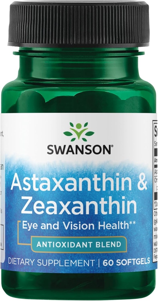 Swanson Astaxanthin & Zeaxanthin Eye Vision Brain Skin Health Antioxidant Support Supplement (Astaxanthin 4 mg & OmniXan Zeaxanthin 4 mg) 60 Softgels Sgels