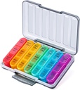 Odaro Pill Organizer 3 gange om dagen - Portable Weekly Medicine Box med 7 separate containere, Rejser 7 dag Pill Box, Sort