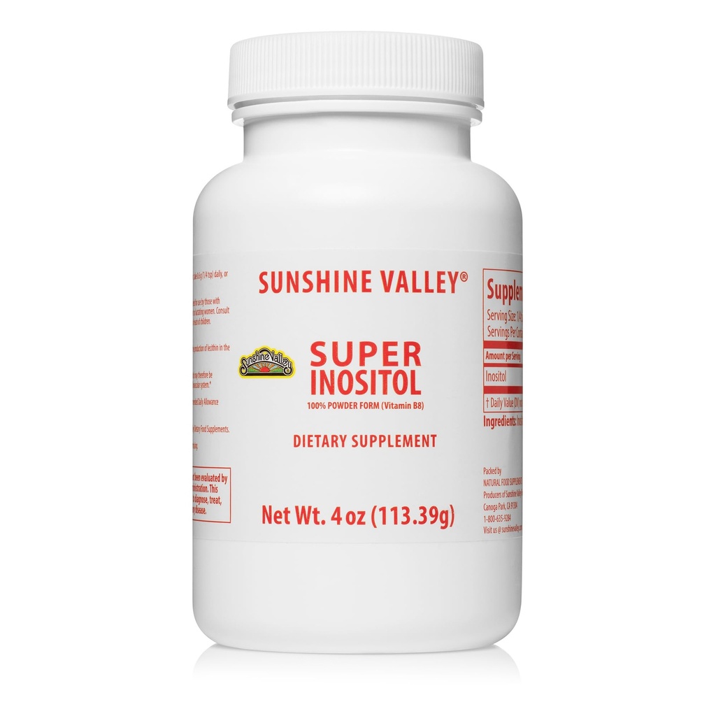 Sunshine Valley ® Super Inositol, vitamin B8 pulver Kosttilskud, Natural PCOS Fertilitet Supplement, Hormonal Balance & Sund Ovarie Function Support - 4 oz