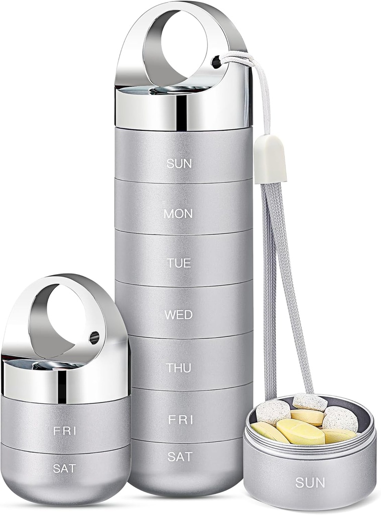 Zannaki Metal Travel Pill Organizer, Transportable Vandtæt Ugentlig Pill Box, Stor Aluminium Alloy Pill Case Container, BPA Gratis 7 dag Daglig Medicin Organizer Holder for Vitamin, Fiskeolie, tillæg