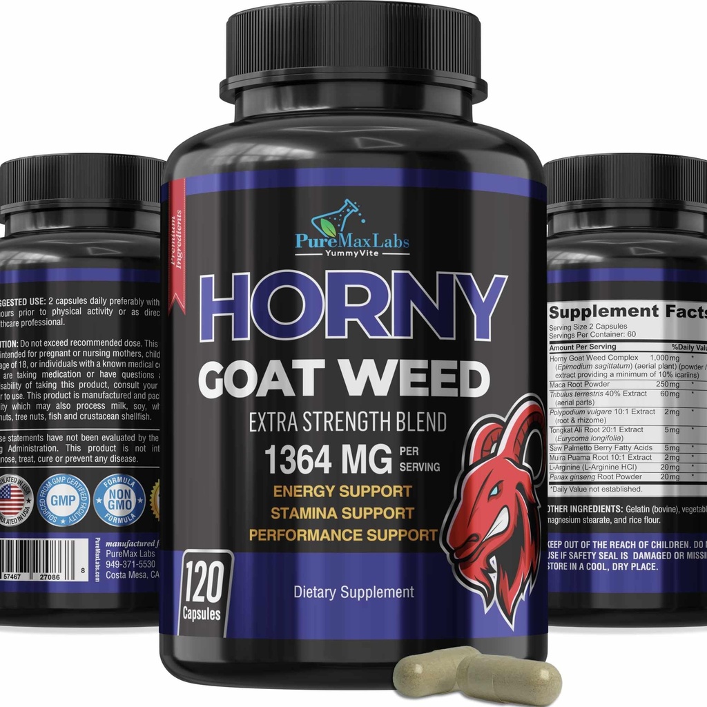 Horny Geat Weed Extra Strength -120 Kapsler w. Maca, L- arginin, Ginseng - Boost Desire, Performance, Stamina, Energy, Non- GMO Formel, 120 Kapsler