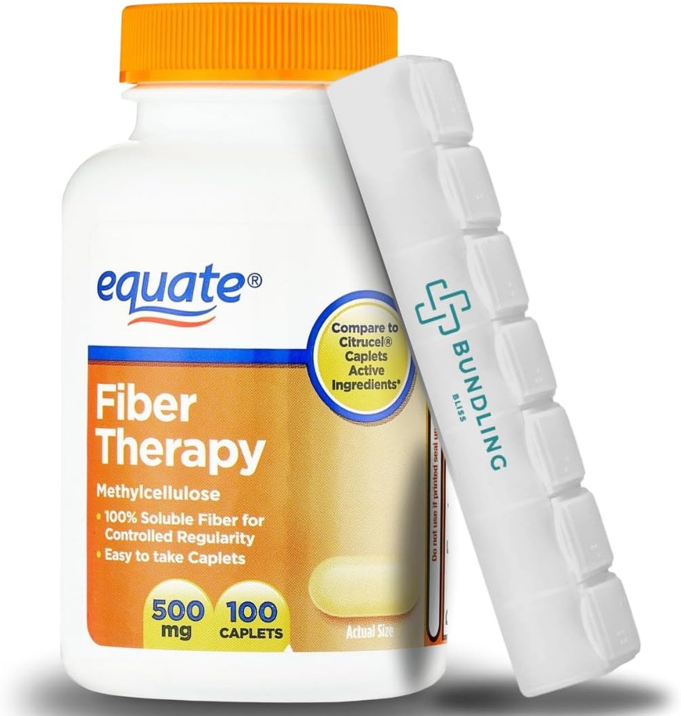 Equate Fiber Therapy 500 mg supplement, 100 greve, 7 dages pilleorganizer inkluderet - 1 pakke