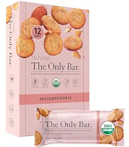 Truvani Plant Based Snack Bars 124; Snickerdoodle 12 Pack Shup 124; 5g Protein Shape 124; USDA Organic and Vegan Shape 124; Den eneste Bar Shape 124; Dairy, Soy, og Gluten Free Shape 124; Individuelt indpakket