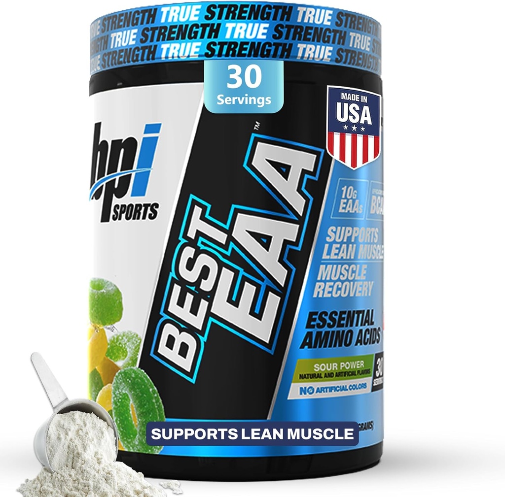 BPI Sports Essential Amino Acids EAA Powder - Pre, Intra & Post Workout Drink - BCAA Powder for Men & Women, EAA + BCAA + Hydration. Advanced Formula with 10g of EAA. (Sour Power)