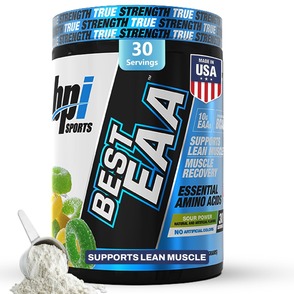 BPI Sports Essential Aminosyrer EAA pulver - Pre, Intra & Post Workout drink - BCAA pulver til mænd og kvinder, EAA + BCAA + hydrering. Avanceret formel med 10g LR. (Sour Power)