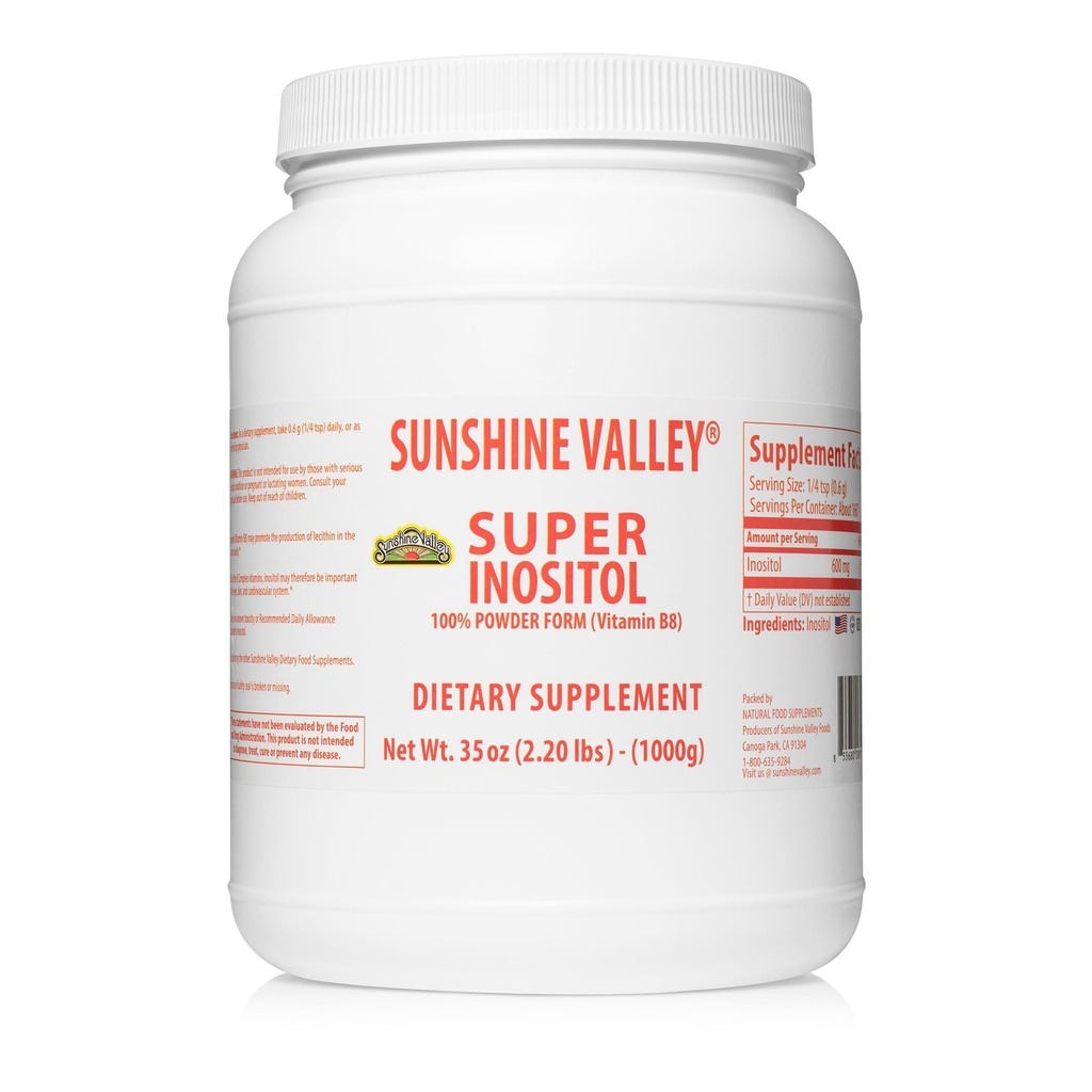 Sunshine Valley ® Super Inositol, vitamin B8 pulver Kosttilskud, Natural & PCOS Fertilitet Supplement, Hormonal Balance & Sund Ovarie Function Support - 35oz