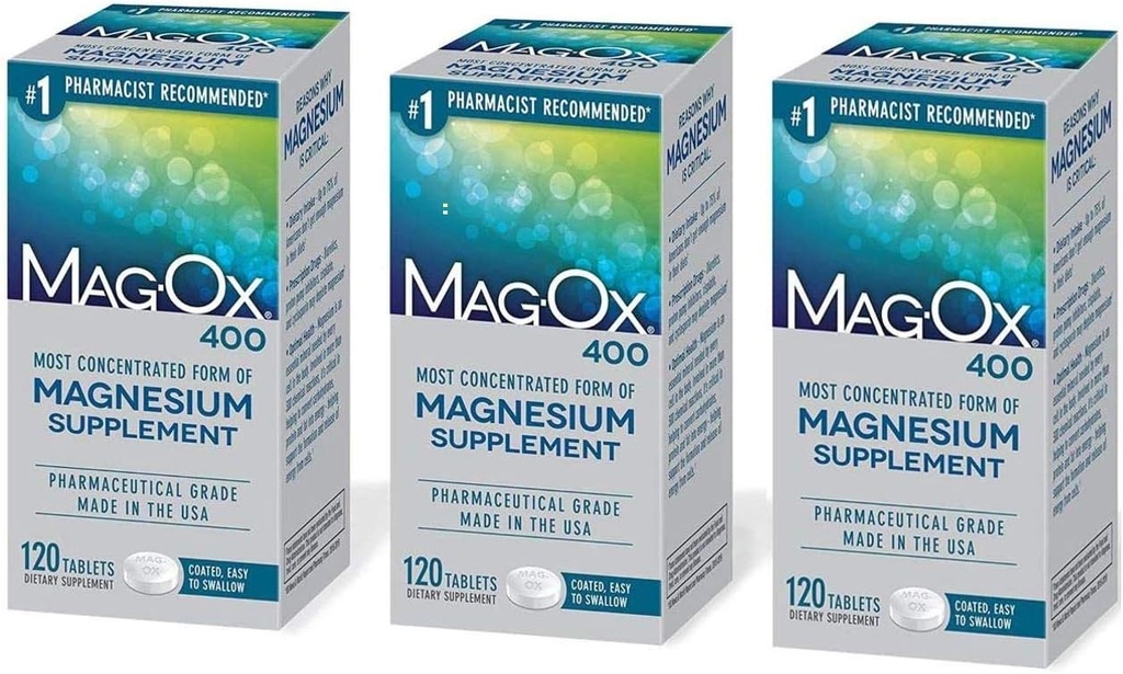 Mag- Ox 402 Mag- Ox 400 Magnesium Mineral Kosttilskud Tablets, 483 mg Magnesium Oxide-3 Count, 3- Pack, 3.0 Count