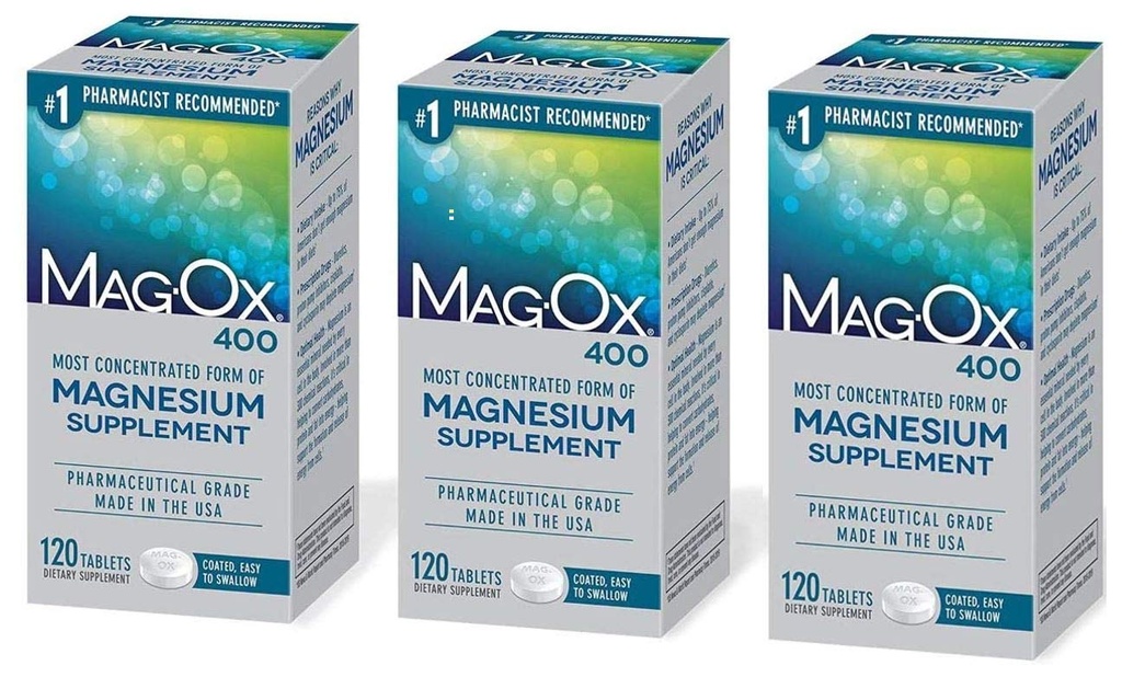 Mag- Ox 402 Mag- Ox 400 Magnesium Mineral Kosttilskud Tablets, 483 mg Magnesium Oxide-3 Count, 3- Pack, 3.0 Count