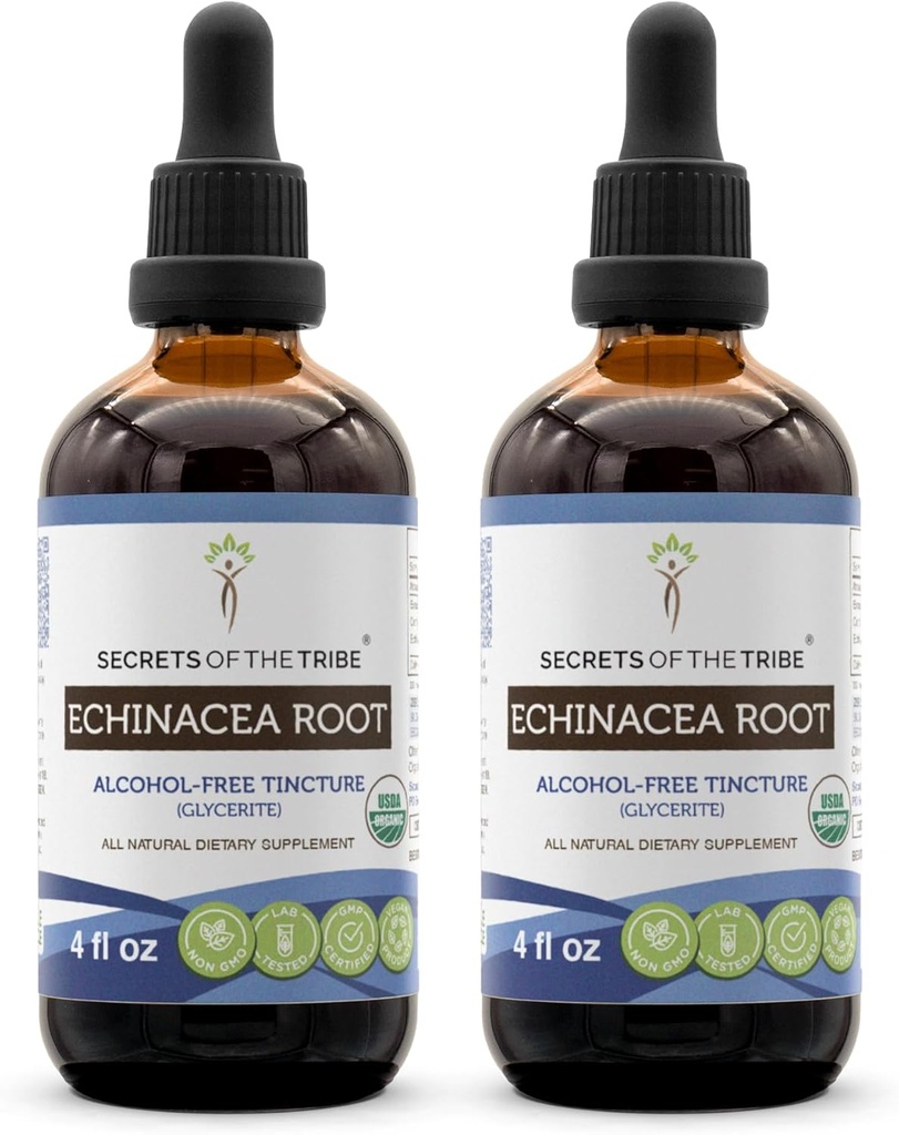 Echinacea Root USDA Organic Tincture Yep 124; Alkohol- Free Extract, High- Potency Herbal Drops, Immunsystemet Health Yep 124; Lavet af 100% Certificeret Organic Echinacea Root (Echinacea Purpurea) 2x4 oz