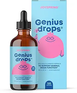 JoySpring Genius Drops - Organic Focus Drops for Kids against 124; Klinisk Proven Focus Supplement Hjælper Kids Udfører bedre i skolen