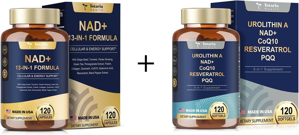 Totaria NAD Supplement for Women Men 120 Capsules Urolithin A Supplement 1000mg 120 Soft Capsules
