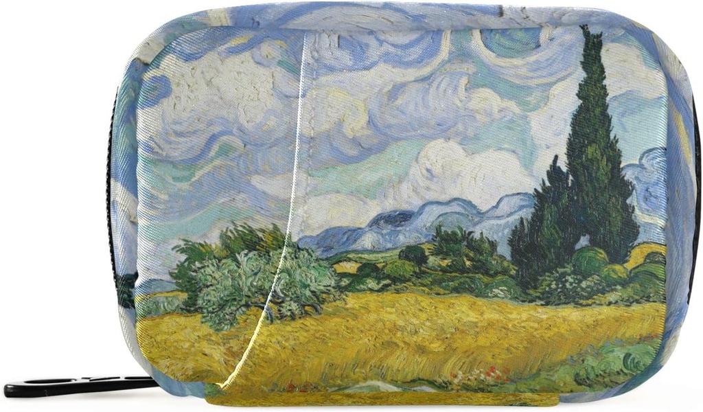 Hvedemark med Cypresser Van Gogh Pill Box 7 Dag Pill Case Rejsepose Pill Organizer Bag med lynlås Portable ugentlige sag Kompakt størrelse for Vitamin Supplement Holder