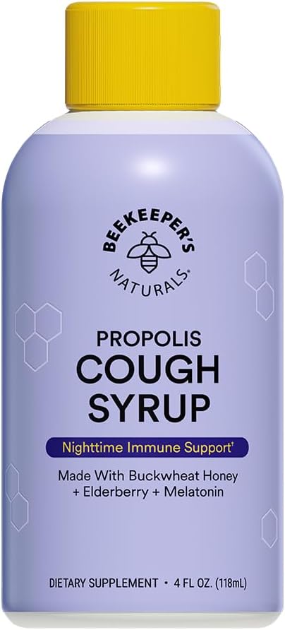 BEKEEPER 'S NATURALS B. Bedre Nighttime Hoste Syrup for voksne - Elderberry Extract, Bee Propolis Extract, Boghvede Honning - immunforsvar, 4 oz