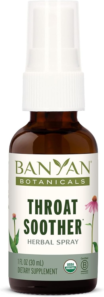 Banyan Botanicals Throat Soother Herbal Spray - Organic Herbal Throat Spray Med Echinacea Root for Throat Comfort og immunforsvar * - 1 fl oz. - Ikke-GMO bæredygtigt sour vegetar
