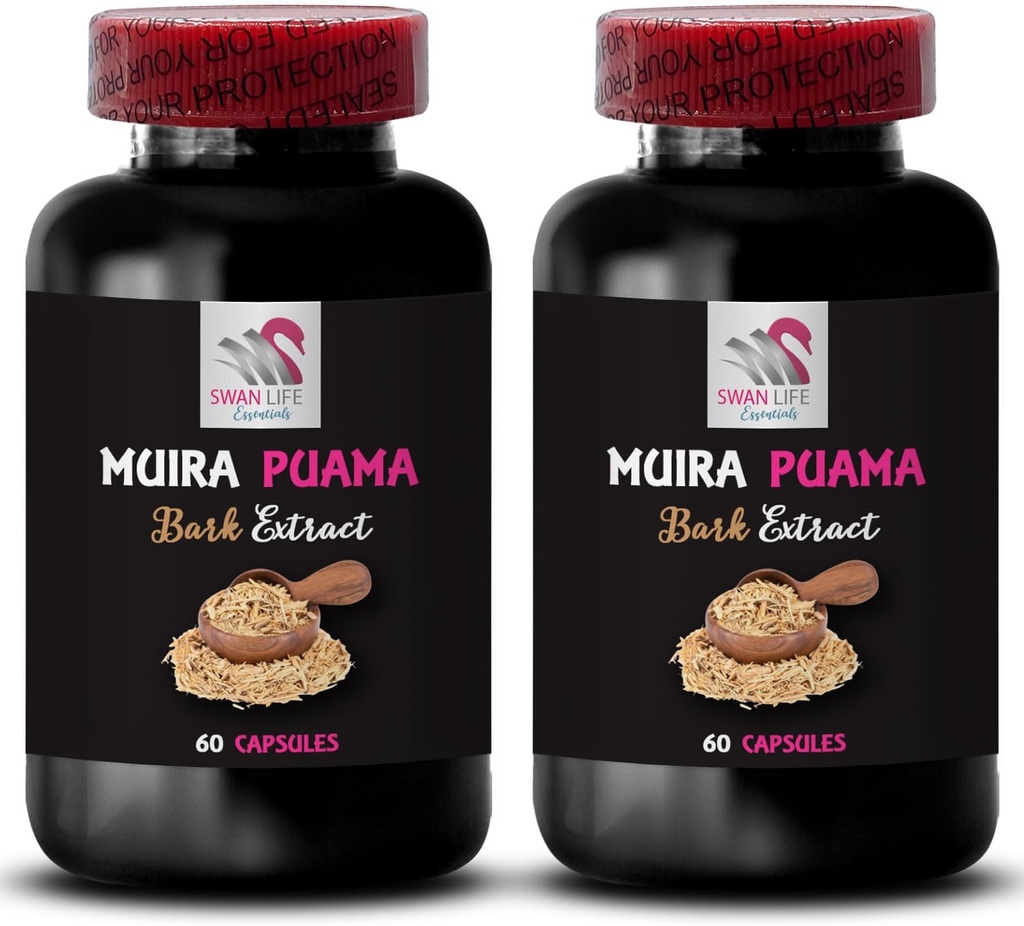 Plant-Based Energy Source - MUIRA PUAMA BARK EXTRACT - Balanced Power Surge, Herbal Drive Activation, Routine Energizer, Endurance Recharge, Adventure Readiness, Power Source 2 Bottles 120 Capsules