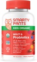 SmartyPants Organic Kids Multivitamin Gummies: Probiotika, Omega 3 (ALA), Vitamin D3, C, Vitamin B12, B6, A, K & Zink til immunforsvar, Biotin, Tre Frugtsmag, 120 Greve (30 dages forsyning)