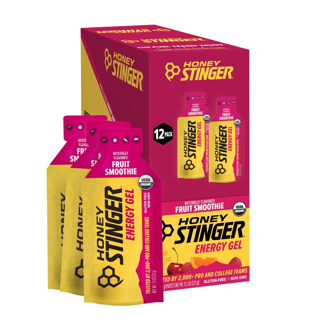 Honning Stinger Organic Fruit Smoothie Energy Gel, Gluten Free & Coffein Free, for Motion, Running and Performance, Sport Nutrition for Home & Gym, Pre and Middle Workout, 12 Pack, 13.2 Ounce