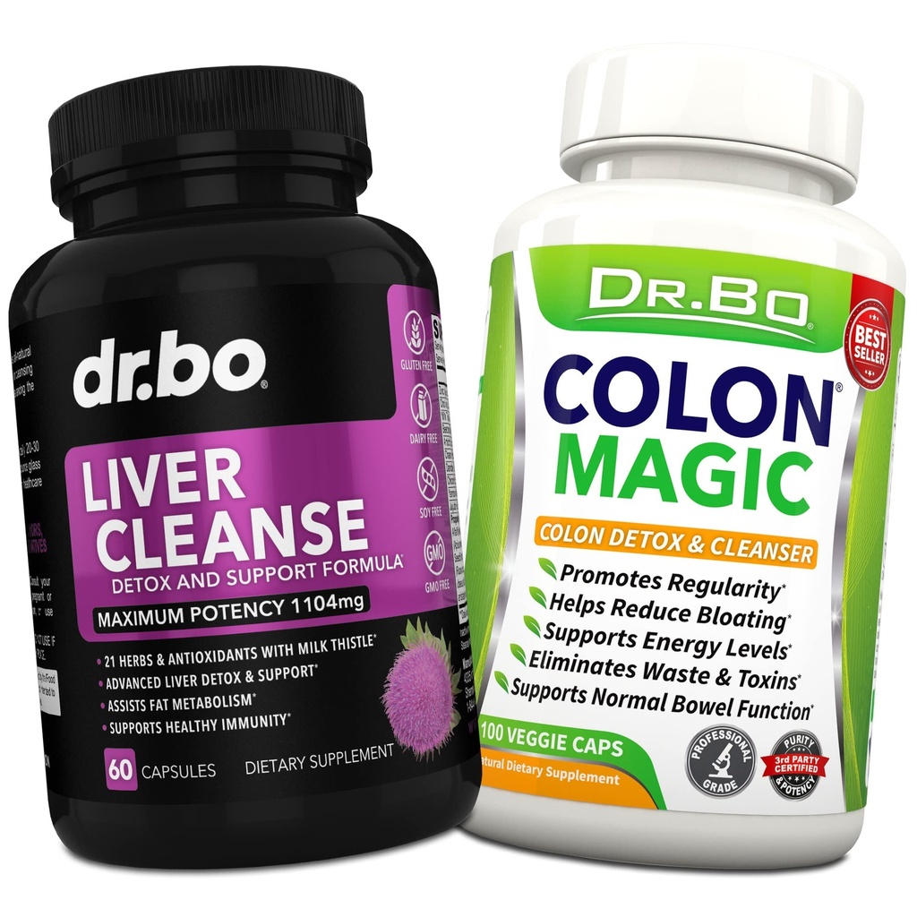 Lever & Colon Cleanse Detox Support - Natural tarmrenser piller til intestinal Bloating & Daglig Forstoppelse Relief - Mælk Thistle Mælkebøsning Caps & Støtte Gallblære Kosttilskud