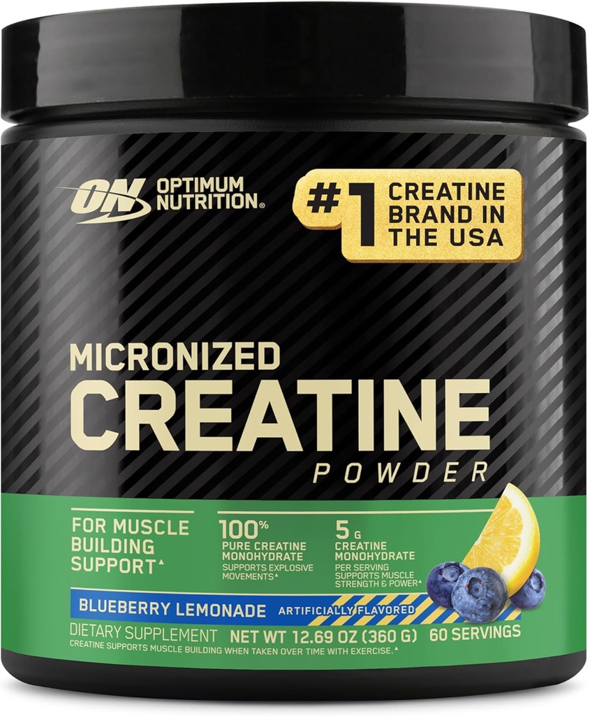 Optimum Nutrition Mikroniseret Creatin monohydrat pulver, blåbær Lemonade Creatin, 60 Servering, 360 Bedste (Packaging May Vary)