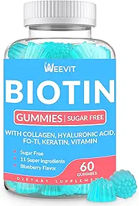 Biotin Gummies, Sugar Free Biotin Vitaminer til kvinder & mænd understøtter hårvækst, negle & hud, tyggetotin og kollagen Supplement: 124; Gluten- fri