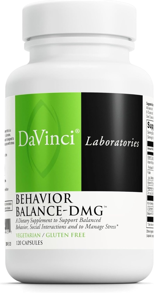 DAVINCI Labs Behavior Balance- DMG - Kosttilskud til støtte Klarhed, sociale færdigheder, stress coping, og immunforsvar * - med vitamin E, B6, zink og mere - Glutenfri - 120 Vegetariske kapsler