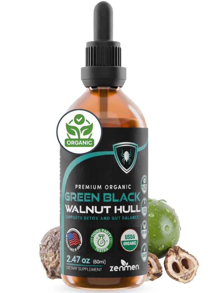 Zenmen Organic Green Black Walnut Hull Tinktur - Højt potent formel for immunforsvar og kilde til antioxidanter - 2,32 oz / 60ml, Vegan, Fremstillet i USA