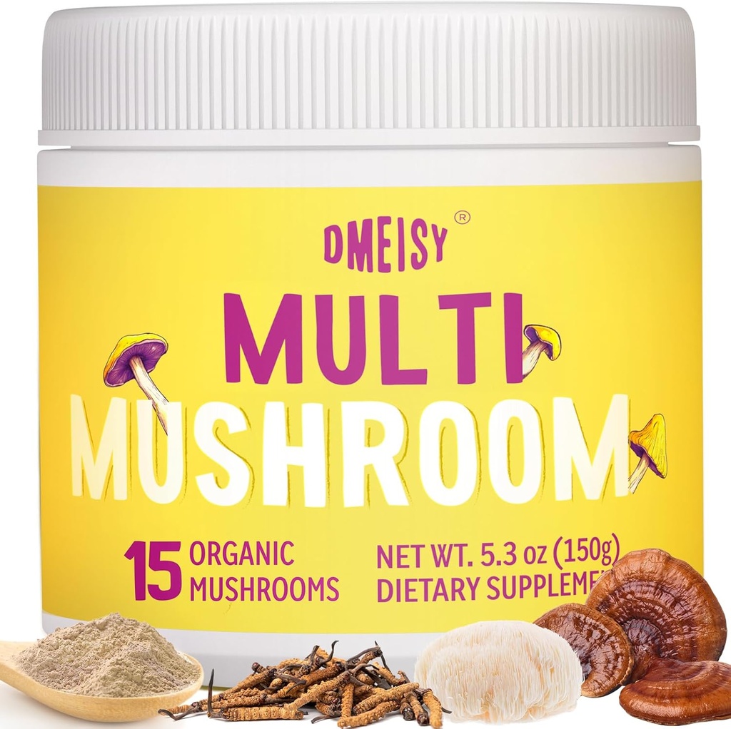 Mushroom Powder 124; for Mushroom kaffe, 20- in-1 Mushroom Kompleks med Lions Mane Powder, Reishi, Cordyceps, Tyrkiet Tail & Urter, Brain Kosttilskud til hukommelse og fokus, energi, Immunitet - 5.3oz