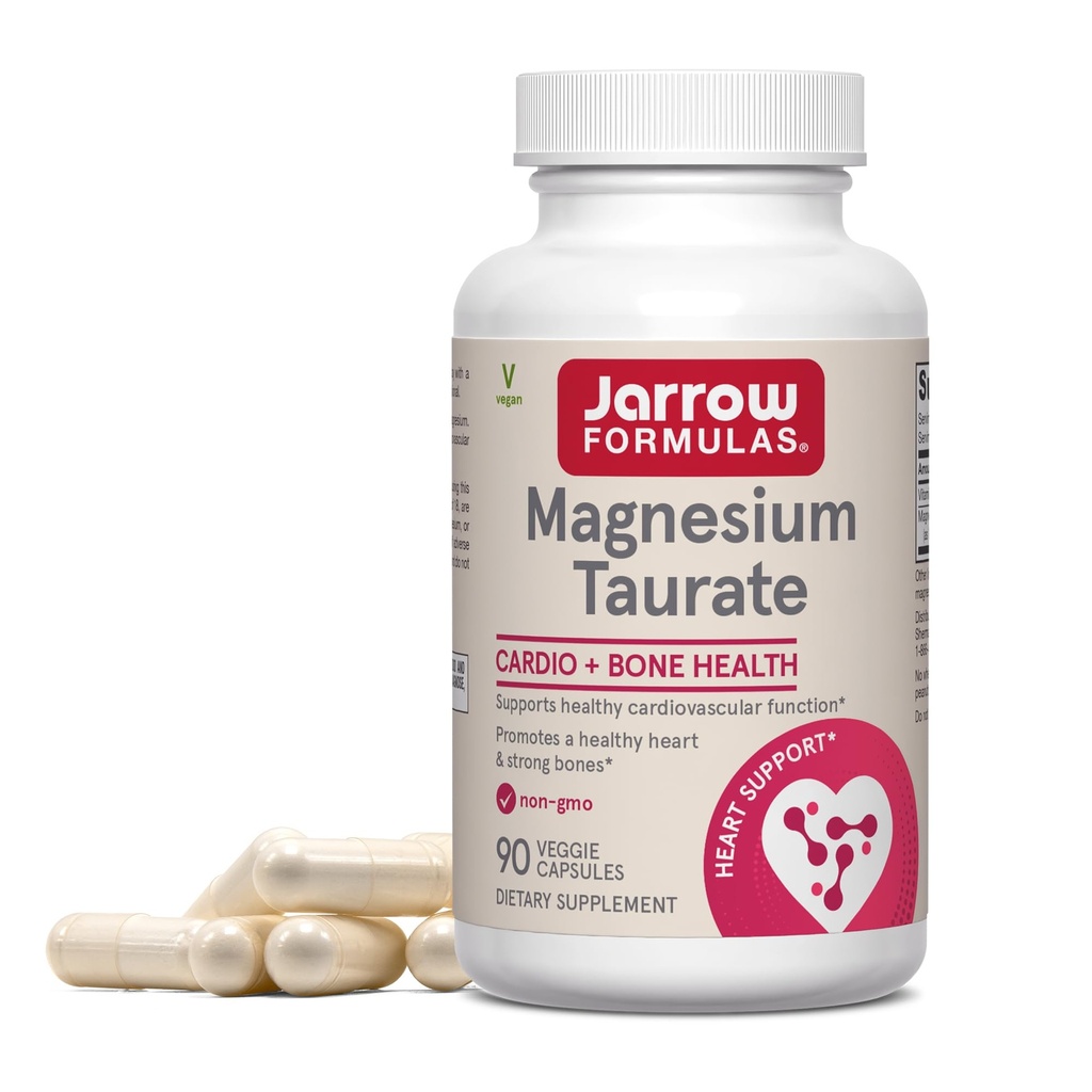 Jarrow Formulas Magnesium Taurate, Kosttilskud, Understøtter Cardio og Bone Sundhed, 300 mg per Servering, 90 Veggie kapsler, Op til en 30 dages forsyning