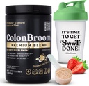 ColonBroom Premium Psyllium Husk pulver (Strawberry, 60 Servering) + Shaker Flaske til Colon Broom Fiber Powder Drink Bundle - Colon Cleanse for Bloating Relief & Gut Sundhed - Fiber Powder Supplement