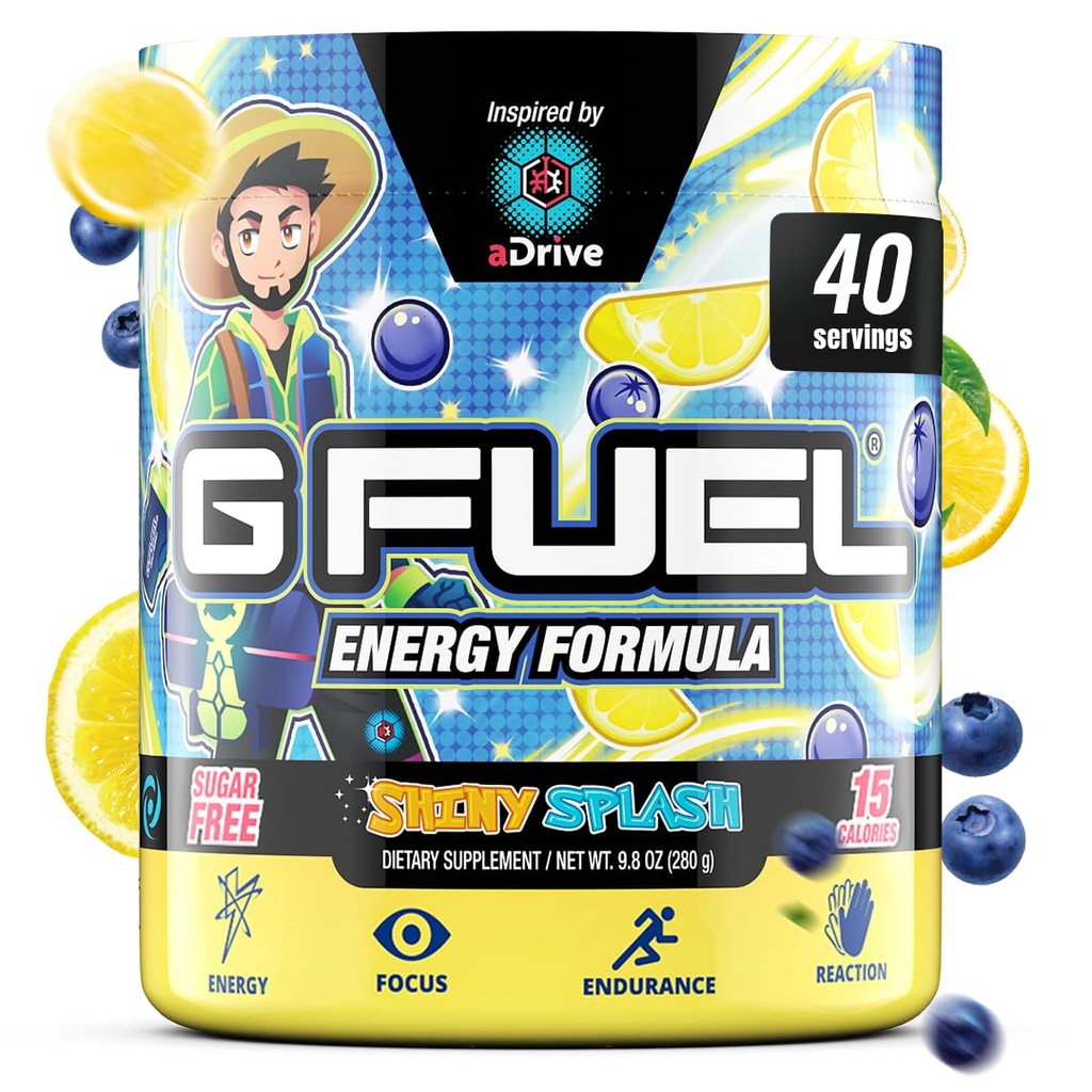 G brændstof aDrive Energy Drink Powder, Pre Workout Koffein Mix for Gaming, Sugar Free Focus Amino, Vitamin + Antioxidanter, 9.9oz (Blåbær & Lemonade, 40 Servere)