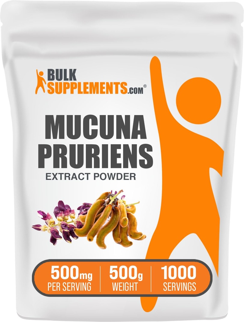 BulkSupplements.com Mucuna Pruriens Extract Powder - Mucuna Pruriens Kosttilskud, Herbal Supplement - Vegan & Gluten Free, 500mg per Serving, 500g (1.1 lbs) (Pack of 1)