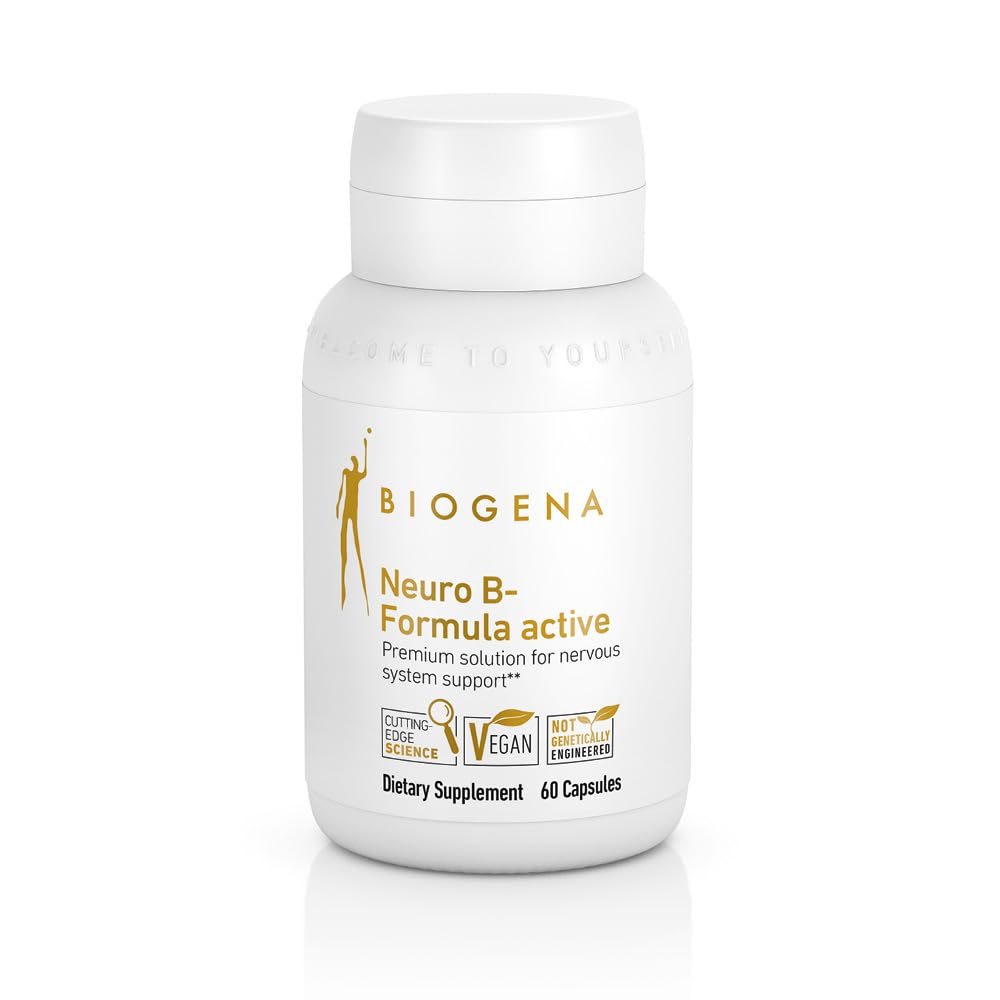 Biogena vitamin B Complex kapsler med alle 8 b- vitaminer B1, B2, B6, B12, folat, niacin, biotin og pantothensyre til støtte for psyke og nervesystem * * - Neuro B- formel aktiv guld