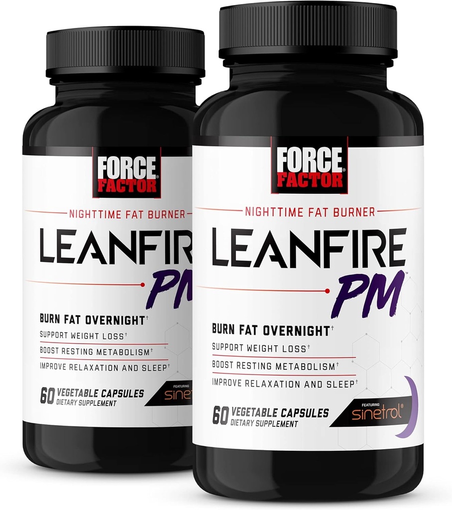 Kraftfaktor LeanFire PM, vægttab piller til kvinder og mænd, Fat Burner og Overnight vægttab piller til at brænde fedt, Boost Metabolisme, med Melatonin, 60 Greve (pakke med 2)