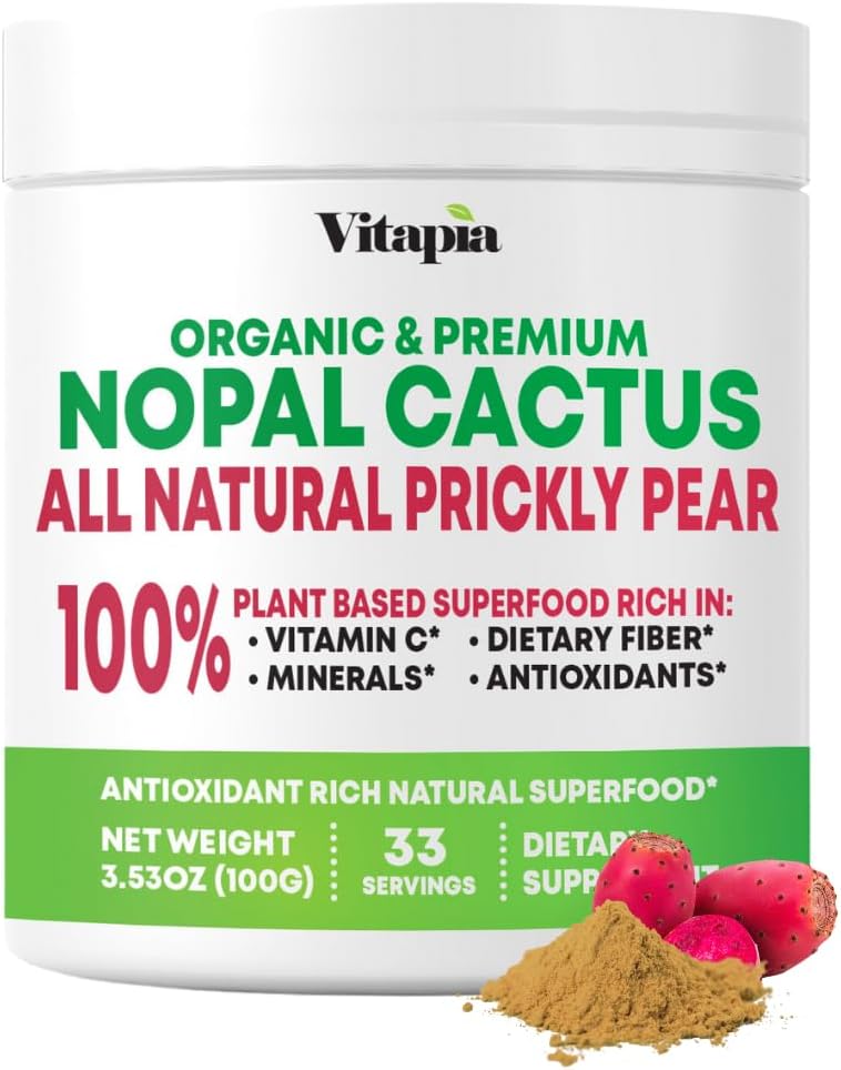 Vitapia Nopal Cactus Extract for Antioxidant, Hud, Metabolisme, Wellness, Heart Health Support - 100g Organic Powder - Ikke GMO, Gluten Free Supplement