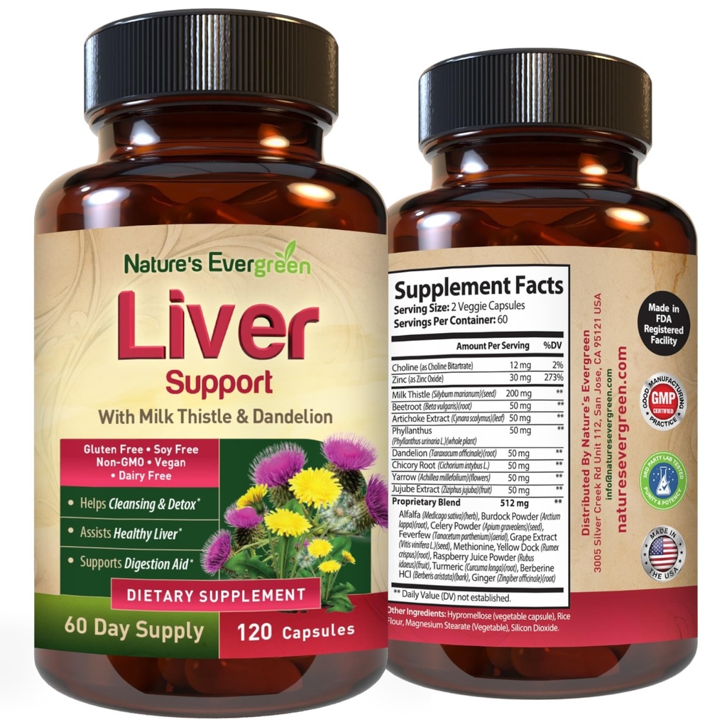 Lever Cleanse Detox & Reparation af 124; Herbal Lever Support w / 20 + Lever sundhed næringsstoffer, Mælk tidsel, gurkemeje, Ingefær, Mælkebøtte, Zink, Artiskok & mere for Optimal Lever Support