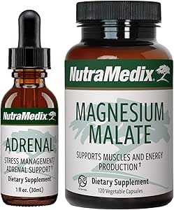 Nutramedicinsk energistøtte bundle - omfatter adrenal energi støtte flydende dråber og Magnesium malatkapsler til energi & atletisk støtte - ingen koffein - 2-stykke supplement sæt