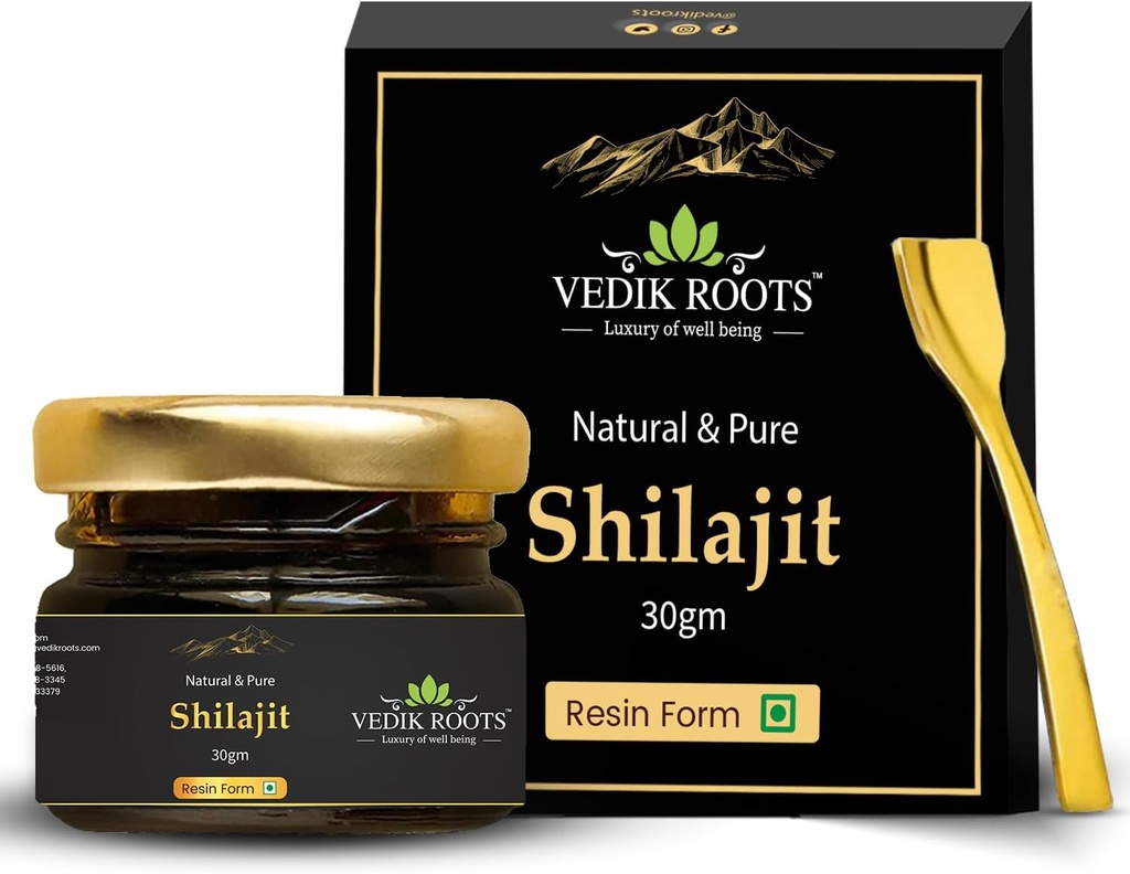 Pure Himalayan Shilajit Resin - Gold Grade 800mg • 124; 85 + Trace Minerals & 75% Fulvic Acid • 124; Understøtter energi, Stamina & immunforsvar • 124; Third- Party Lab Testet • 124; 30g, 75 Servere