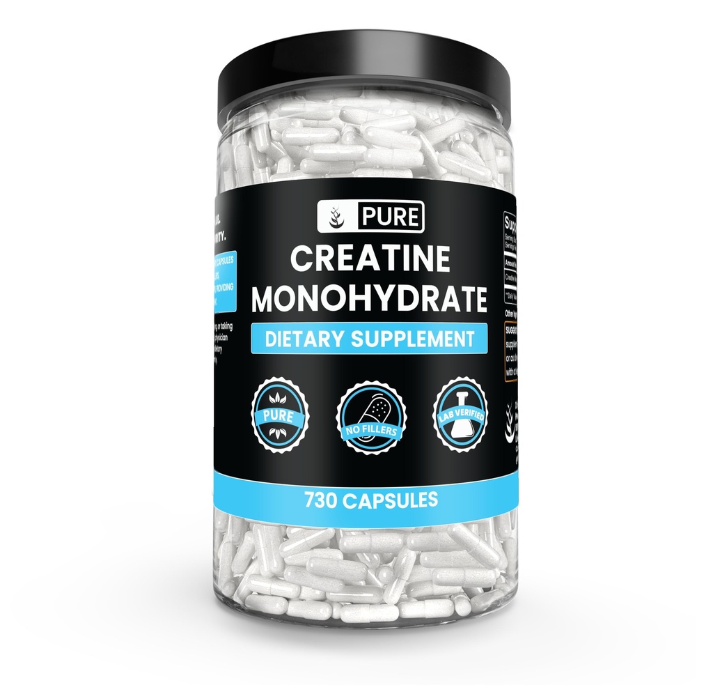 Pure Original Ingredienser Creatin monohydrat (730 kapsler) Ingen Magnesium eller ris Fyldere, Altid Pure, Lab Verified