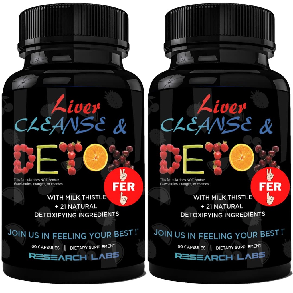 Forskning Labs 2 Pack Doctor Anbefalet Premium Lever Detox Cleanse & Support w / Milk Thistle, Beet Root, Mælkebøtte. 23 kraftfulde urter til kraftfuld afgiftning