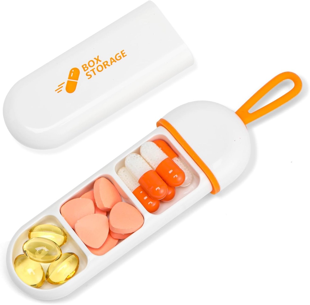 Toplive Travel Pill Organizer, Bærbar Pill Container Mini Daily Pill Organizer, Lille Pill sag Travel Medicine Organizer Pocket Vitamin Supplement Fish Oil Box, Hvid Orange