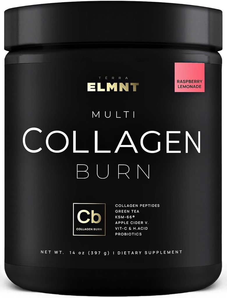 ELMNT Super Collagen Burn for Women w. Probiotika, Hyaluronsyre, Apple C Vinegas, KSM66, Biotin + Premium Colageno Multi Collagen Protein Powder for vægttab, fedt brænder, hår, hud + (R- Lemonade)