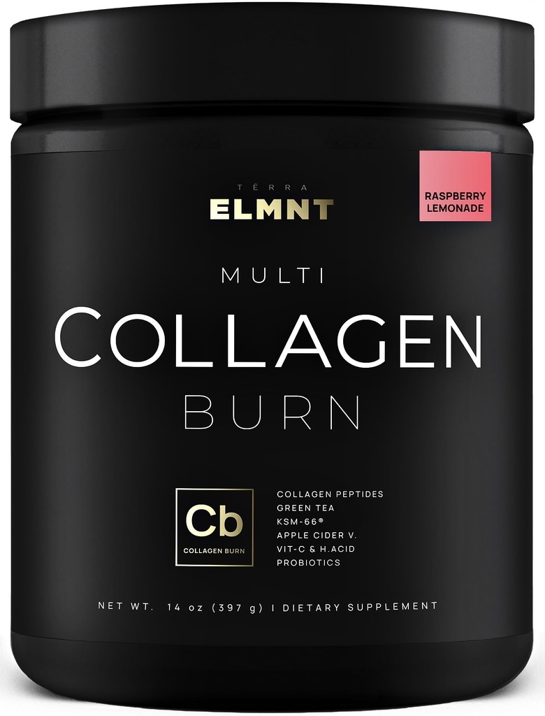 ELMNT Super Collagen Burn for Women w. Probiotika, Hyaluronsyre, Apple C Vinegas, KSM66, Biotin + Premium Colageno Multi Collagen Protein Powder for vægttab, fedt brænder, hår, hud + (R- Lemonade)