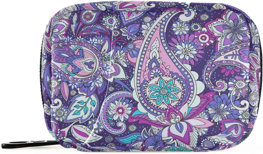 Paisley Flower Purple Pill Box 7 Day Pill Case Bag Travel Pill Organizer Bag with Zipper Portable Weekly Case Compact Size for Vitamin Supplement Holder