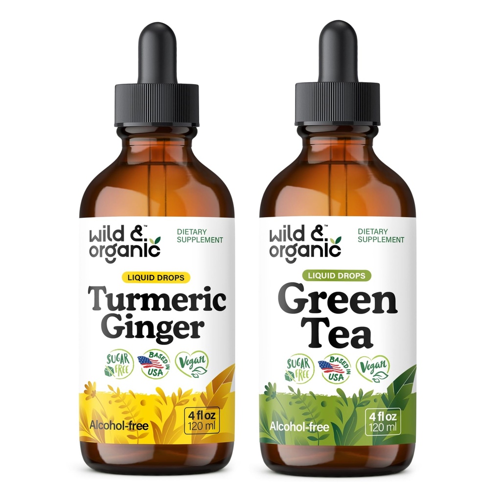 Wild & Organic Gurkemeje Ingefær Tinktur 4 fl oz & grøn te Tinktur 4 fl oz