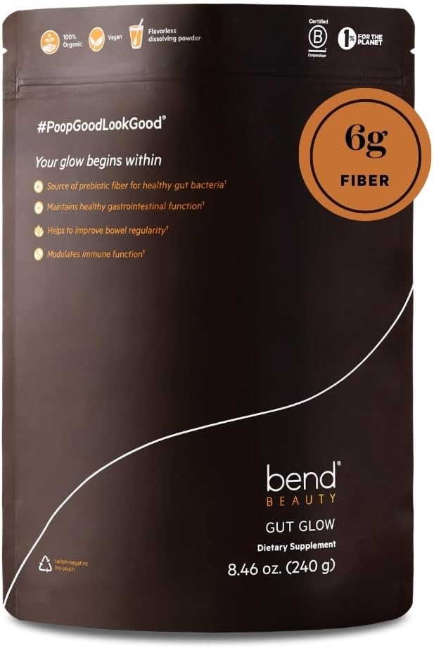 Bend Beauty Gut Glow Glow 124; Daily Prebiotic Fiber Supplement Powder w / Tremella Mushroom Exract 124; Diguestive Gut Health Budd124; 6g af Opløselige Fiber pr Servering 124; 100% Organisk, Vegan, Sukker Free Fiber Budding124; Unflavored