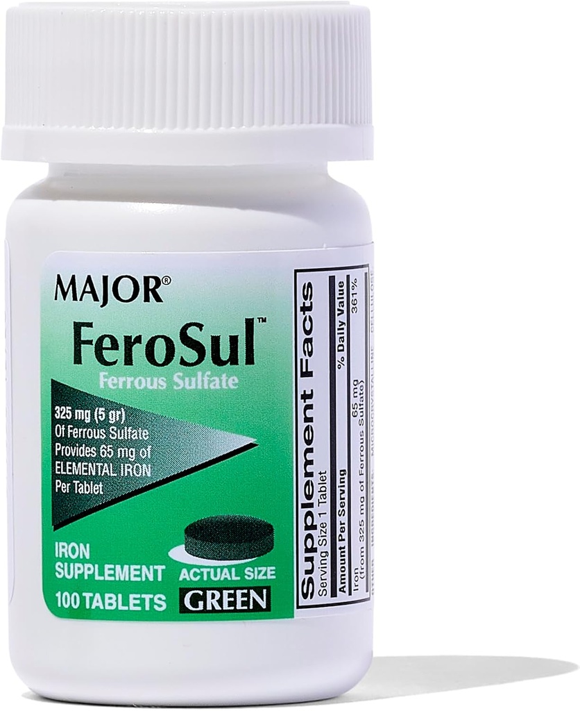 GREEN FERROUS SULFATE- 325 MG Green 100 TABLETTER UPC 309047591824 by Major Pharmaceuticals