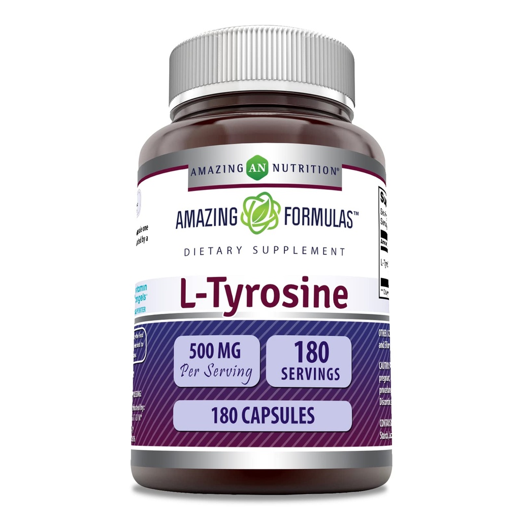 Amazing Formulas L- Tyrosine Amino Acid Supplement- 124; 500 Mg per servering - 124; 180 Kapsler - 124; Non- GMO - 124; Gluten- fri - 124; Fremstillet i USA