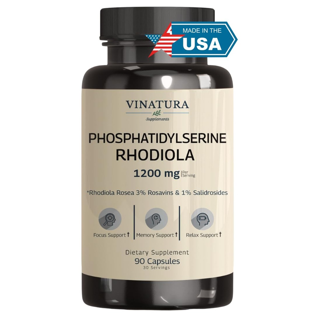 VINATURA PhosphatidylSerine 1200mg - med Rhodiola Rosea, 90 Kapsler 30 Servere